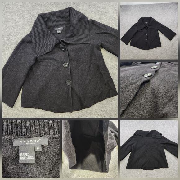 Sandro Sweater Womens Medium 100% Wool Collared Button Up Cardigan Jacket - Picture 1 of 15
